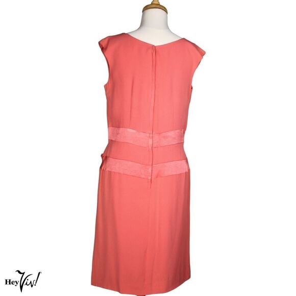 Vintage Pink Cocktail Dress w Satin Band Trim and Bow Metal Zip Size L - Hey Viv - Picture 3 of 7